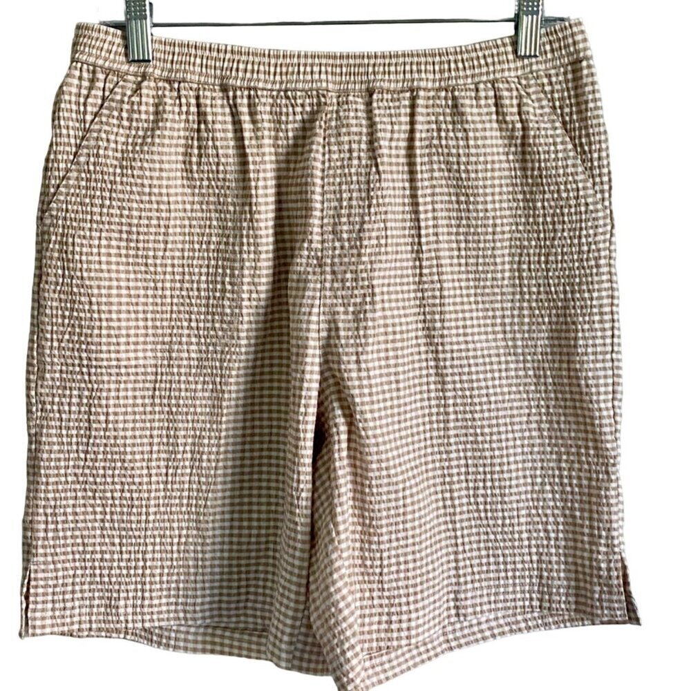 Coral Bay Pull On Checkered Shorts Elastic Waistband Front Pockets Medium